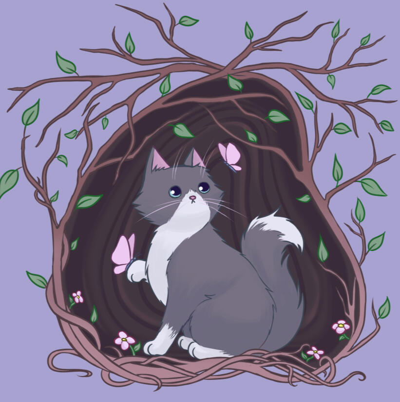 Cat with Butterflies